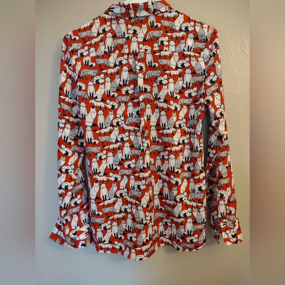 Ann Taylor Fox Print Long Sleeve Tunic Women's Blouse Xtra Small - Picture 7 of 11